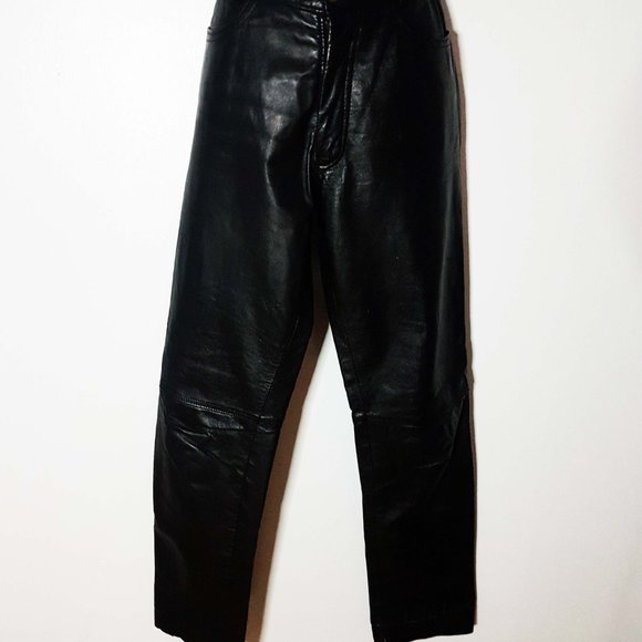 1990s Vintage Black High Waist Leather Pants Size 24 Waist - Picture 10 of 16
